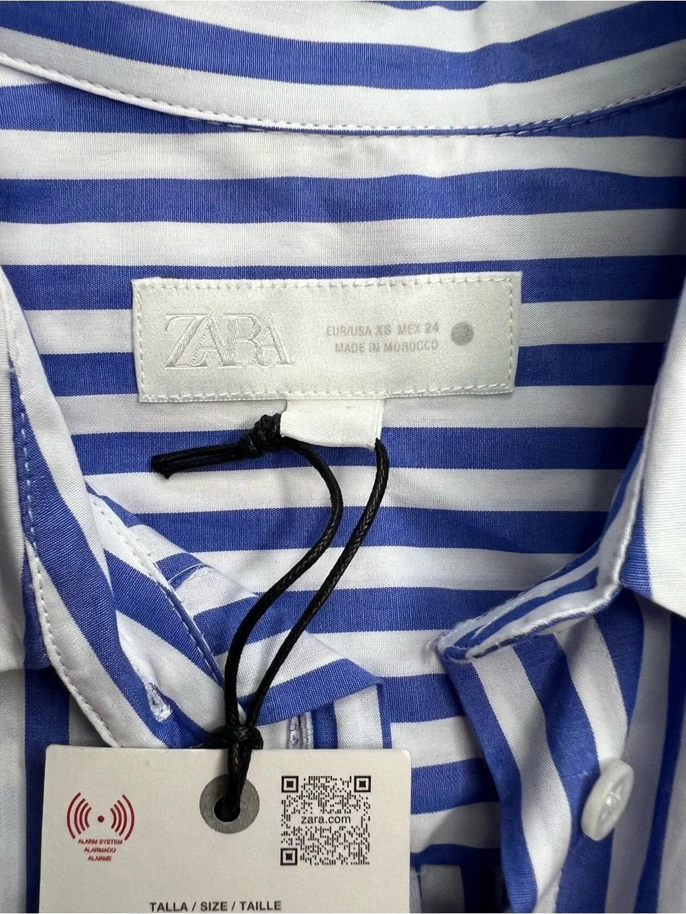 Zara Poplin Balloon Sleeve Shirt Blue and White Stripes XS NWT